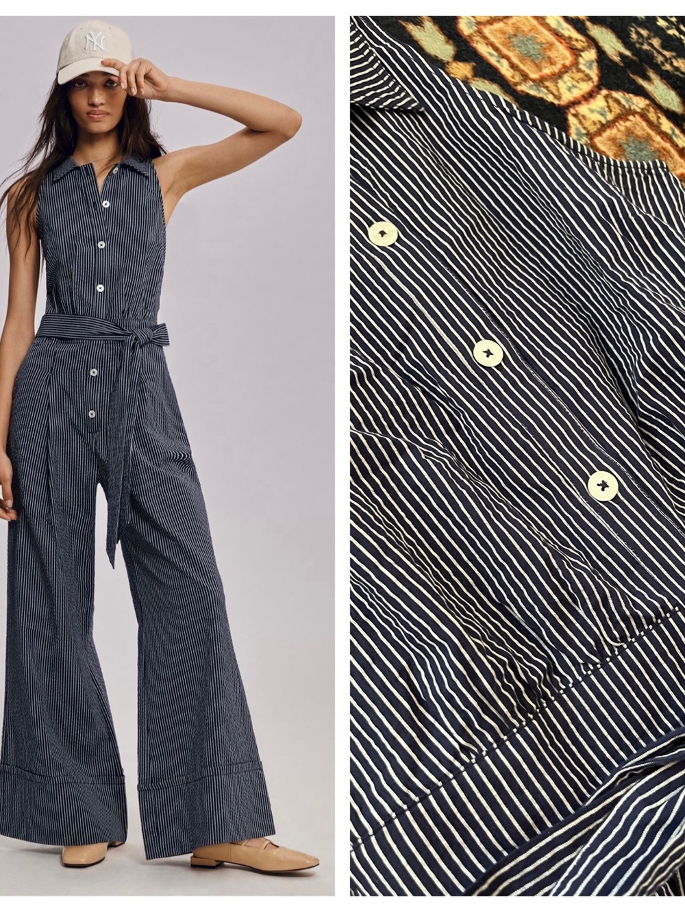 Maeve Anthropologie Navy pinstripe button down Sleeveless Wide-Leg Jumpsuit 4